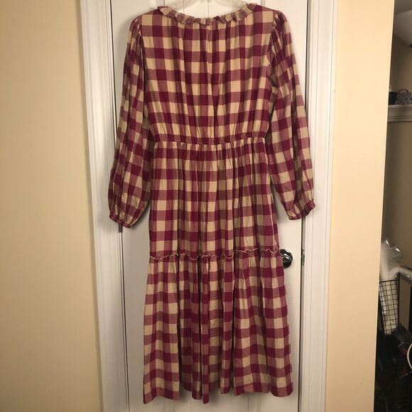 Mille Anthropologie Dress 100% Cotton Medium Gingham Tiered Boho Cottage Prairie - Picture 5 of 14
